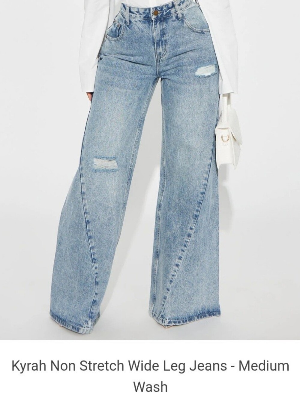 Fashion Nova Light Blue Wide Leg Distressed Jeans